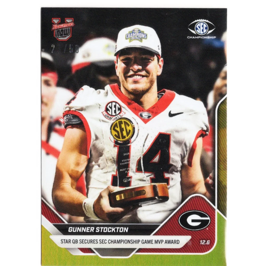 2025 Topps Bowman U Now Gunner Stockton #57 Gold Foil /50 Georgia Bulldogs Rookie RC Football Card | Hall of Fame Sports Memorabilia | vintageantiquesgifts.com