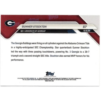 2025 Topps Bowman U Now Gunner Stockton #57 Gold Foil /50 Georgia Bulldogs Rookie RC Football Card | Limited Edition /50 Gold Foil Football Card | vintageantiquesgifts.com