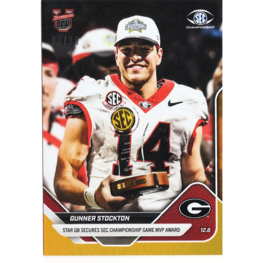2025 Topps Bowman U Now Gunner Stockton #57 Orange Foil /25 Georgia Bulldogs Rookie RC Football Card | Hall of Fame Sports Memorabilia | vintageantiquesgifts.com