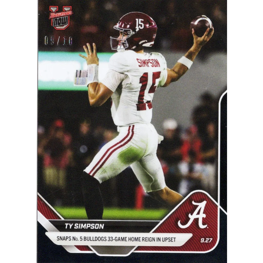 2025 Topps Bowman U Now Ty Simpson #22 Black Foil /10 Alabama Crimson Tide Rookie RC Football Card | Hall of Fame Sports Memorabilia | vintageantiquesgifts.com