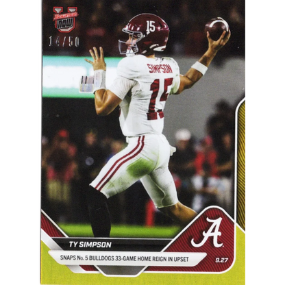 2025 Topps Bowman U Now Ty Simpson #22 Gold Foil /50 Alabama Crimson Tide Rookie RC Football Card | Hall of Fame Sports Memorabilia | vintageantiquesgifts.com