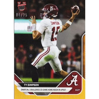 2025 Topps Bowman U Now Ty Simpson #22 Orange Foil /25 Alabama Crimson Tide Rookie RC Football Card