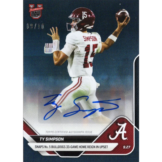 2025 Topps Bowman U Now Ty Simpson #22A Black Auto /10 Alabama Crimson Tide Rookie RC Football Card