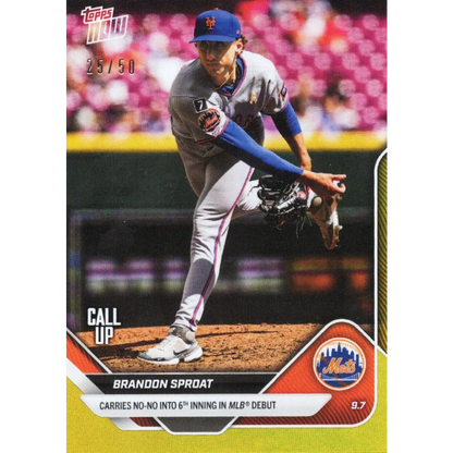 2025 Topps Now Brandon Sproat #672 Gold Foil /50 New York Mets Rookie RC Baseball Card | Hall of Fame Sports Memorabilia | vintageantiquesgifts.com