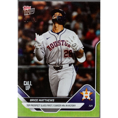 2025 Topps Now Brice Matthews #449 Gold Foil /50 Houston Astros Rookie RC Baseball Card | Hall of Fame Sports Memorabilia | vintageantiquesgifts.com