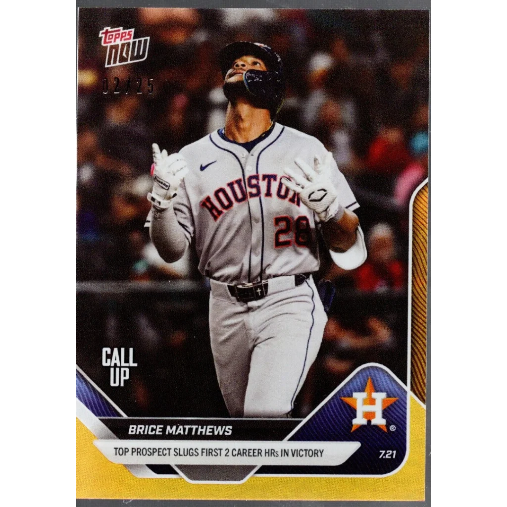 2025 Topps Now Brice Matthews #449 Orange Foil /25 Houston Astros Rookie RC Card