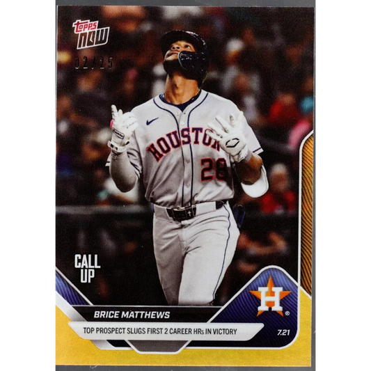 2025 Topps Now Brice Matthews #449 Orange Foil /25 Houston Astros Rookie RC Card