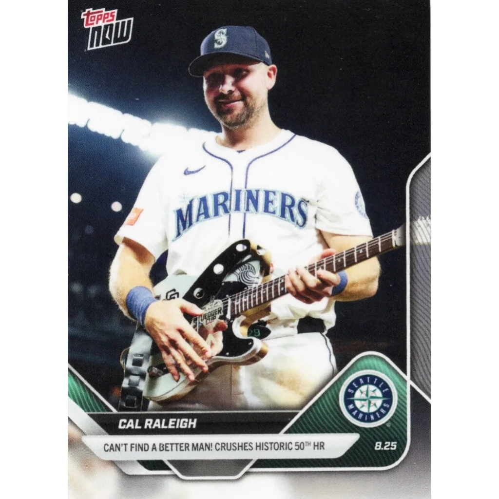 Cal Raleigh in Mariners jersey with guitar, 2025 Topps Now #609SP card