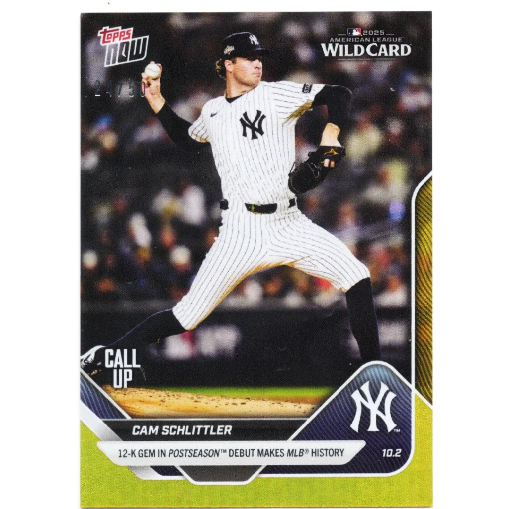 2025 Topps Now Cam Schlittler #817 Gold Foil /50 Yankees Rookie Card