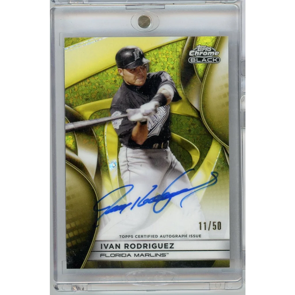 Signed 2025 Topps Chrome Black Ivan Rodriguez Gold Mini Diamond Auto /50 Card