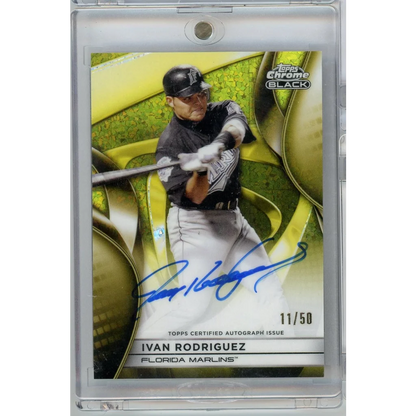 Signed 2025 Topps Chrome Black Ivan Rodriguez Gold Mini Diamond Auto /50 Card