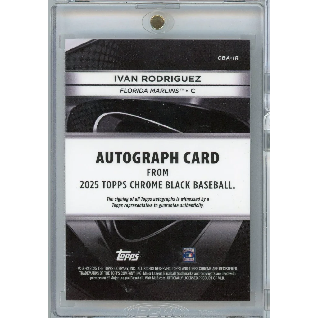 Autographed 2025 Topps Chrome Black Ivan Rodriguez gold mini diamond baseball card