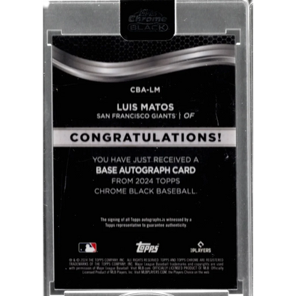 2025 Topps Chrome Black Luis Matos #CBALMB Auto San Francisco Giants Rookie RC Baseball Card | Certified Authentic Signed Memorabilia | vintageantiquesgifts.com