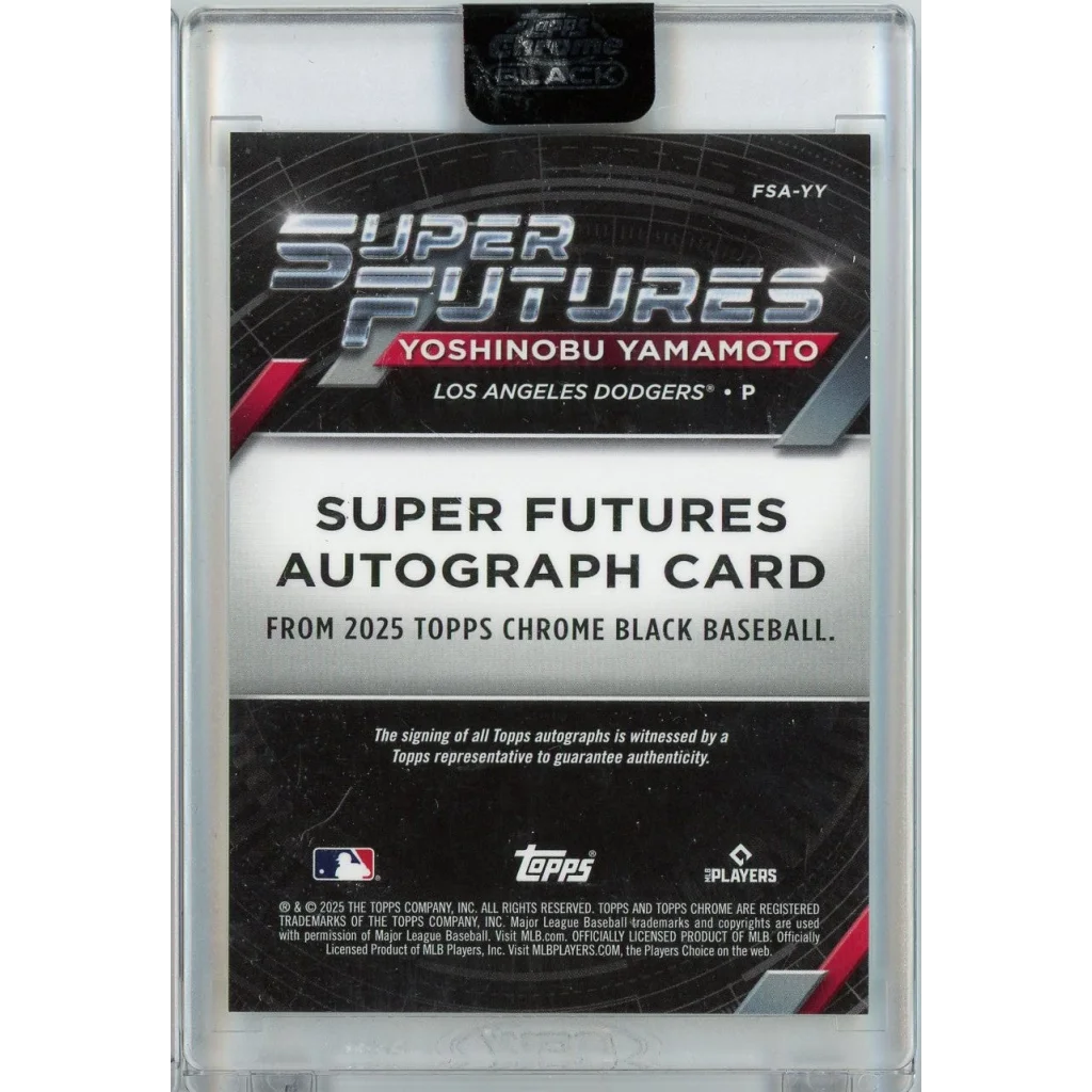 Autographed Yoshinobu Yamamoto 2025 Topps Chrome Black Super Futures Dodgers card