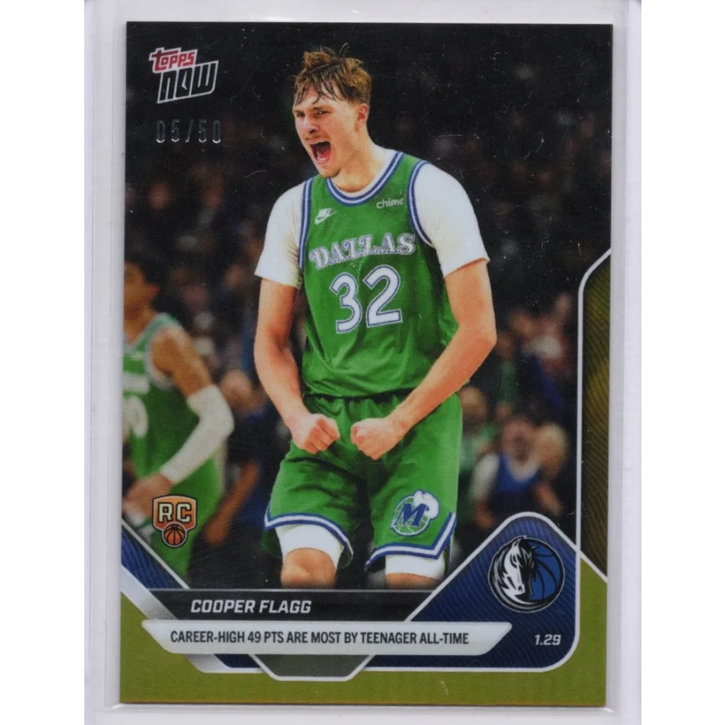 2025 Topps Now Cooper Flagg 150 Gold Foil 50 Dallas Mavericks Rookie RC Basketball Card | Hall of Fame Sports Memorabilia | vintageantiquesgifts.com