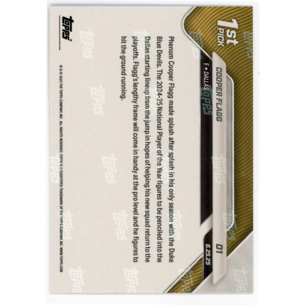 Topps trading card of Cooper Flagg with third party authentication for authenticity
