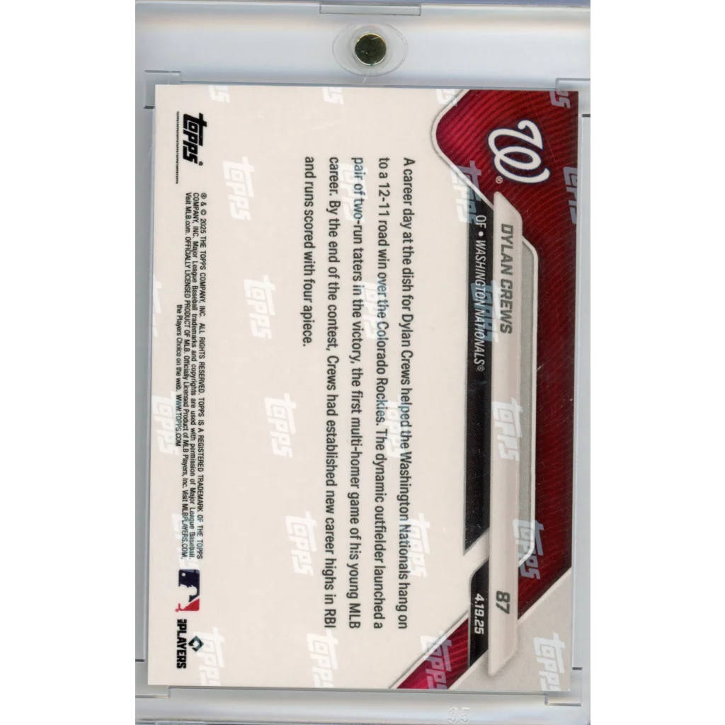 Authentic Dylan Crews Topps baseball card with third party authentication for collectors