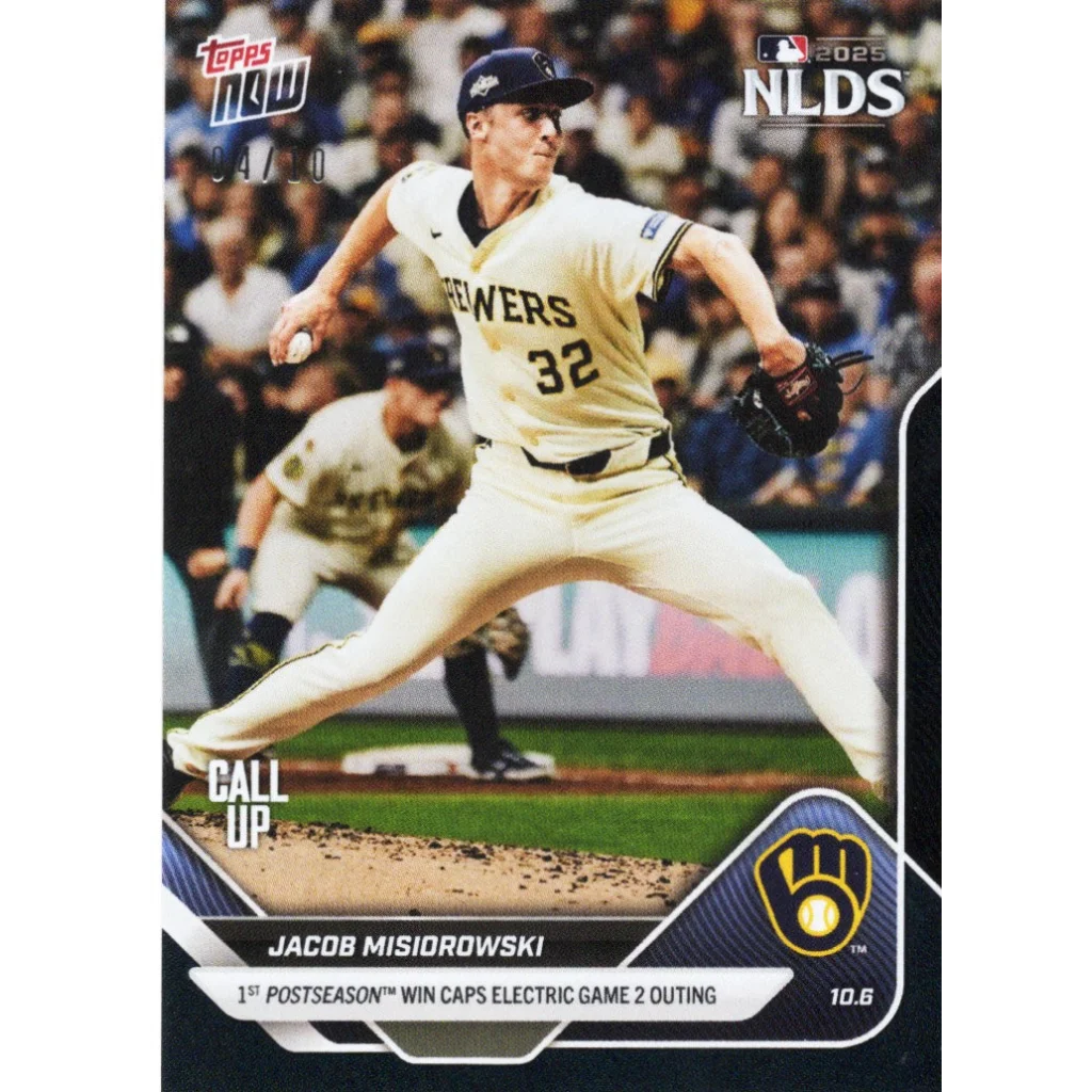 2025 Topps Now Jacob Misiorowski #833 Black Foil /10 Milwaukee Brewers Rookie RC Baseball Card | Hall of Fame Sports Memorabilia | vintageantiquesgifts.com