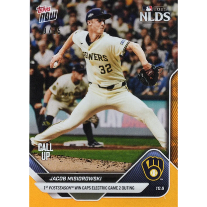 2025 Topps Now Jacob Misiorowski #833 Orange Foil /25 Milwaukee Brewers Rookie RC Baseball Card | Hall of Fame Sports Memorabilia | vintageantiquesgifts.com
