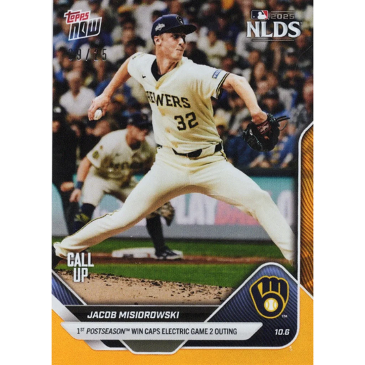 2025 Topps Now Jacob Misiorowski #833 Orange Foil /25 Milwaukee Brewers Rookie RC Baseball Card | Hall of Fame Sports Memorabilia | vintageantiquesgifts.com