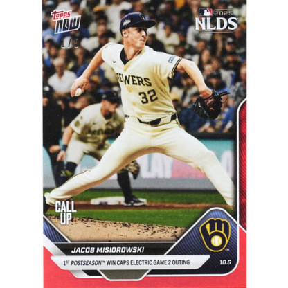 2025 Topps Now Jacob Misiorowski #833 Red Foil /5 Brewers RC card