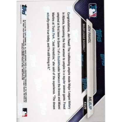 2025 Topps Now Jen Pawol #MLBJP Black Foil /10 Baseball Card