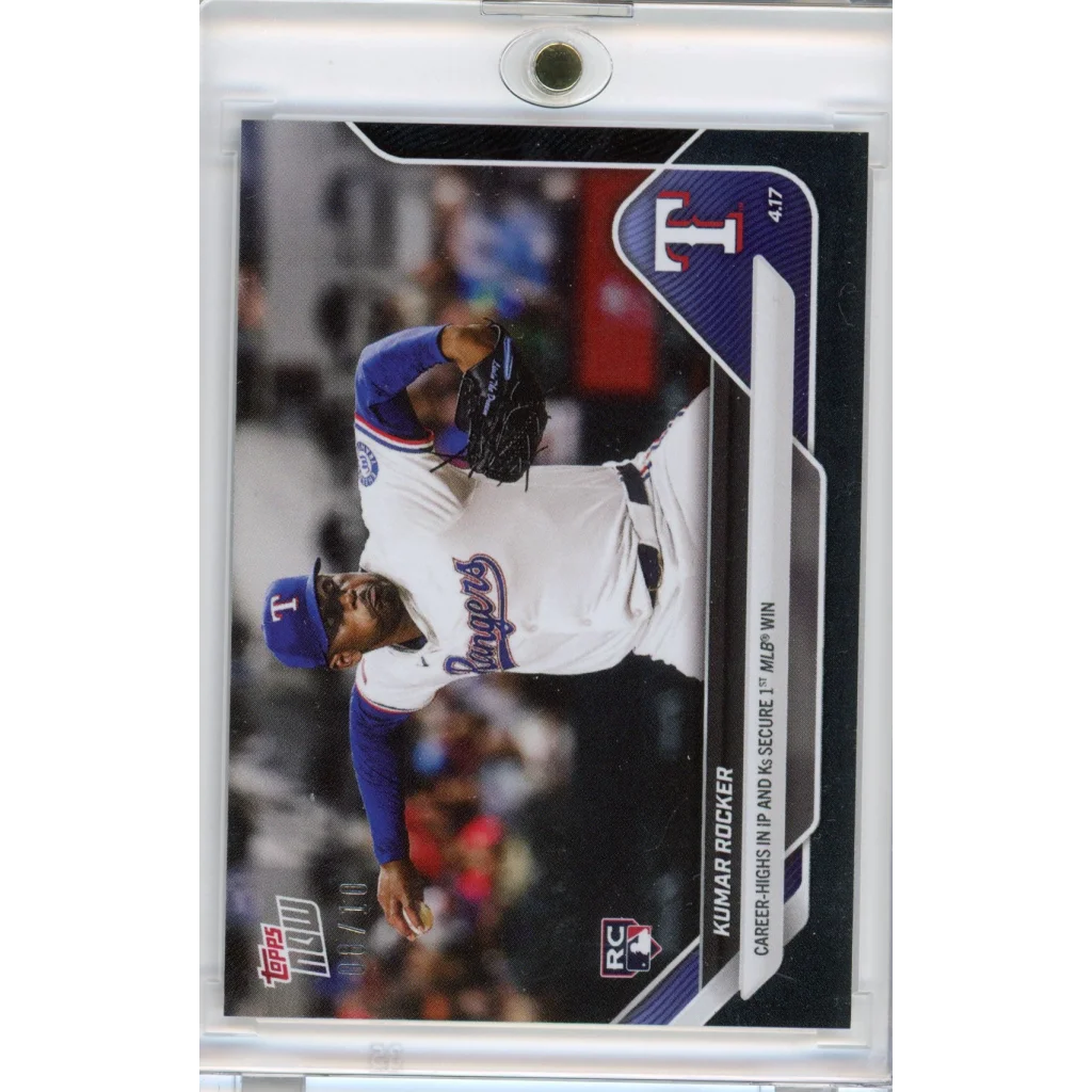 Baseball trading card of Kumar Rocker MLB Win with third-party authentication in case