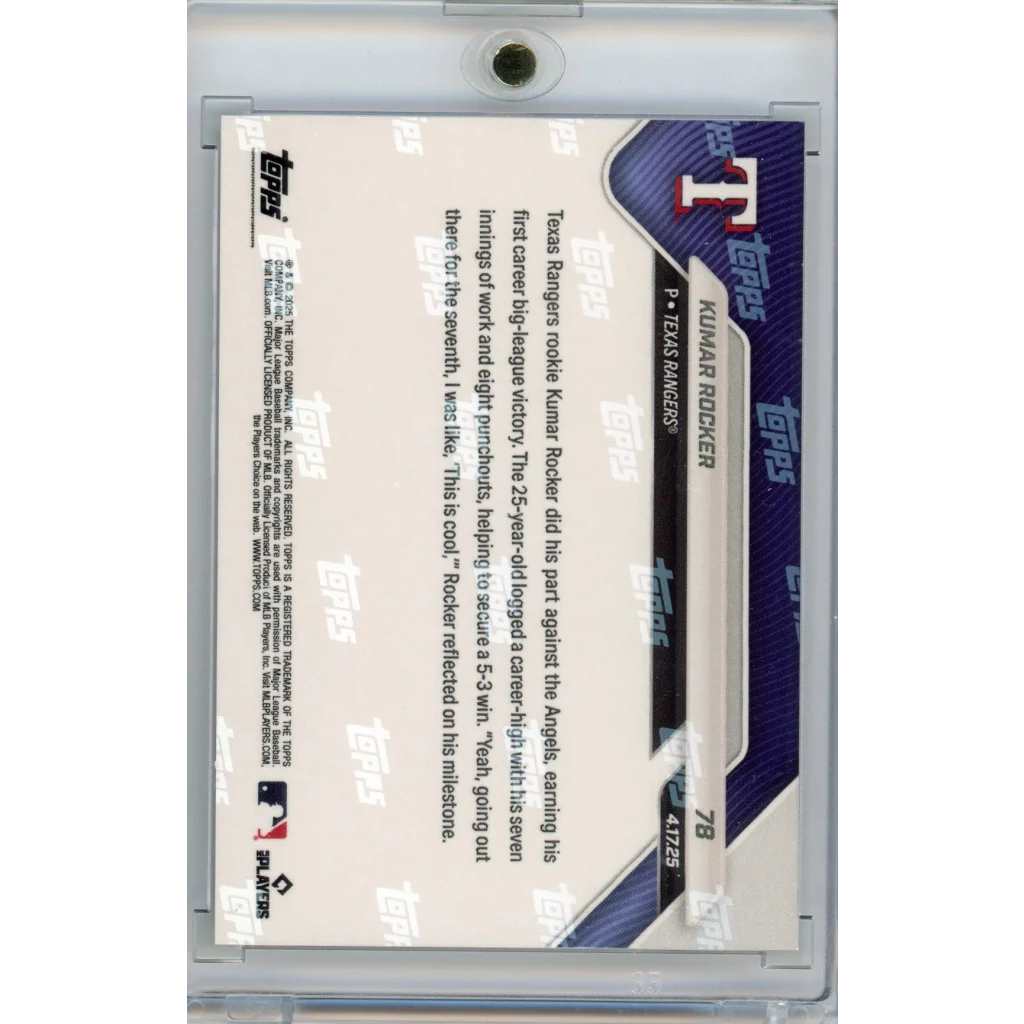 2025 Topps Now Kumar Rocker #78 Black /10 Secures 1st MLB Win Rookie RC Baseball Card | Limited Edition /10 Black Baseball Card | vintageantiquesgifts.com