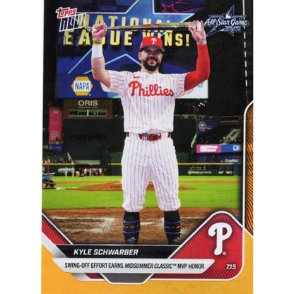 2025 Topps Now Kyle Schwarber #434 Orange Foil /25 Philadelphia Phillies Baseball Card | Hall of Fame Sports Memorabilia | vintageantiquesgifts.com