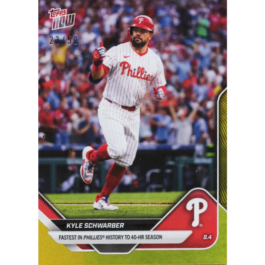 2025 Topps Now Kyle Schwarber #515 Gold Foil /50 Philadelphia Phillies Baseball Card | Hall of Fame Sports Memorabilia | vintageantiquesgifts.com
