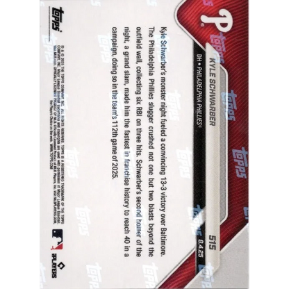 2025 Topps Now Kyle Schwarber #515 Gold Foil /50 Philadelphia Phillies Baseball Card | Limited Edition /50 Gold Foil Philadelphia Phillies Baseball Card | vintageantiquesgifts.com