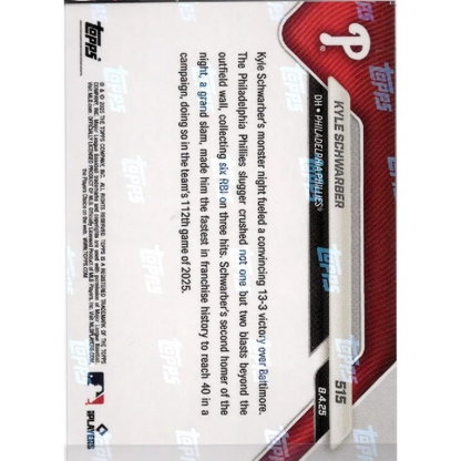 2025 Topps Now Kyle Schwarber #515 orange foil /25 Phillies card