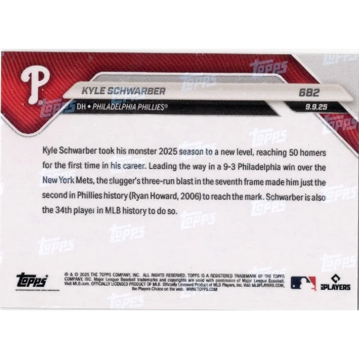 2025 Topps Now Kyle Schwarber #682 Gold Foil /50 Philadelphia Phillies Baseball Card | Limited Edition /50 Gold Foil Philadelphia Phillies Baseball Card | vintageantiquesgifts.com