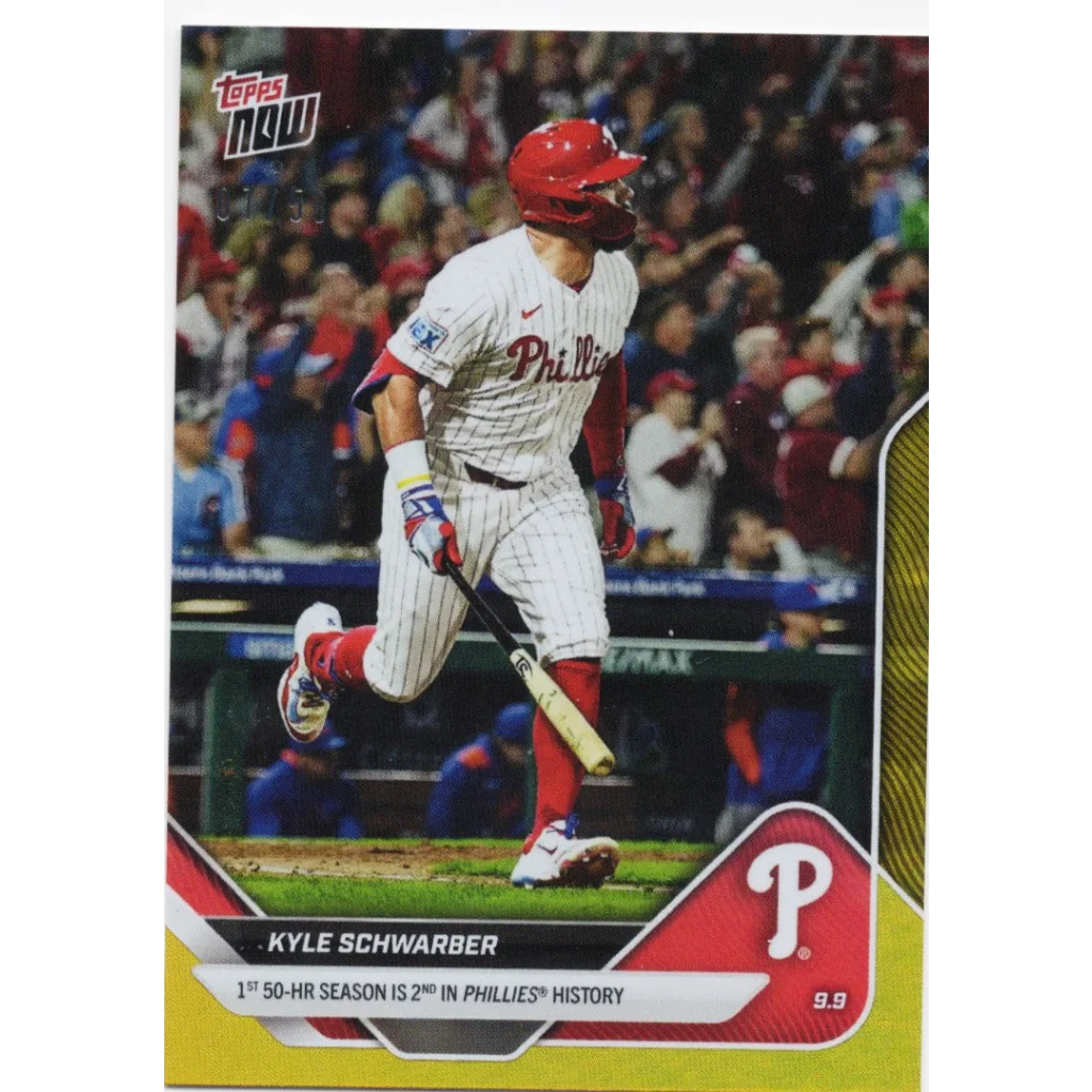 2025 Topps Now Kyle Schwarber #682 Gold Foil /50 Philadelphia Phillies Baseball Card | Hall of Fame Sports Memorabilia | vintageantiquesgifts.com