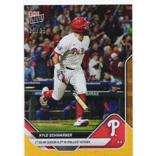 2025 Topps Now Kyle Schwarber #682 Orange Foil /25 Philadelphia Phillies Baseball Card | Hall of Fame Sports Memorabilia | vintageantiquesgifts.com