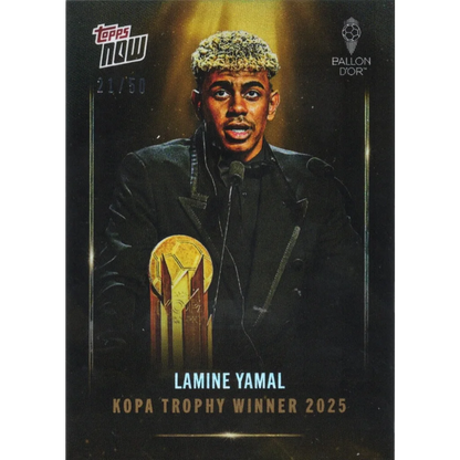 2025 Topps Now Lamine Yamal #006 Kopa Trophy Winner Gold Foil /50 Soccer Card | Hall of Fame Sports Memorabilia | vintageantiquesgifts.com