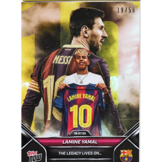 2025 Topps Now Lamine Yamal #2 The Legacy Lives On Gold /50 Soccer Card
