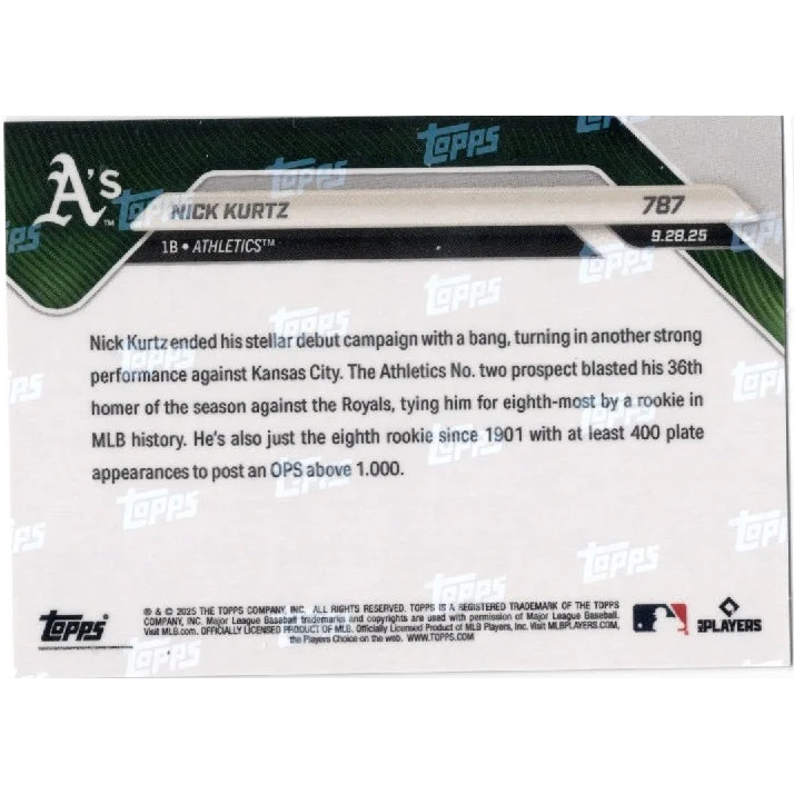 2025 Topps Now Nick Kurtz #787 Gold Foil /50 Athletics Rookie RC Baseball Card | Limited Edition /50 Gold Foil Rookie Baseball Card | vintageantiquesgifts.com