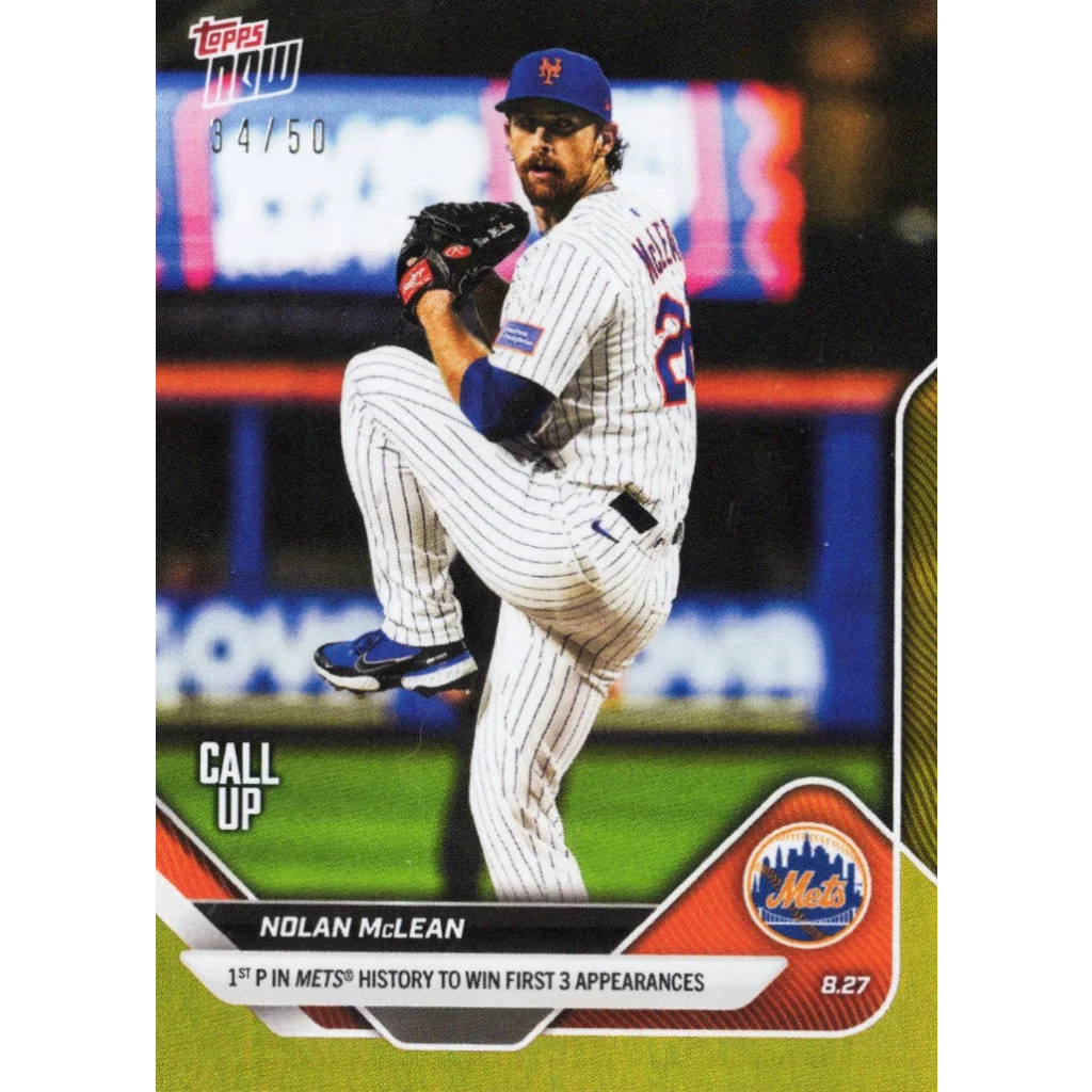 2025 Topps Now Nolan McLean #616 Gold Foil /50 New York Mets Rookie RC Baseball Card | Hall of Fame Sports Memorabilia | vintageantiquesgifts.com