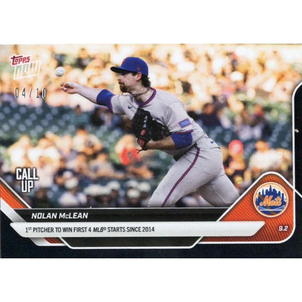 2025 Topps Now Nolan McLean #651 Black Foil /10 New York Mets Rookie RC Baseball Card | Hall of Fame Sports Memorabilia | vintageantiquesgifts.com