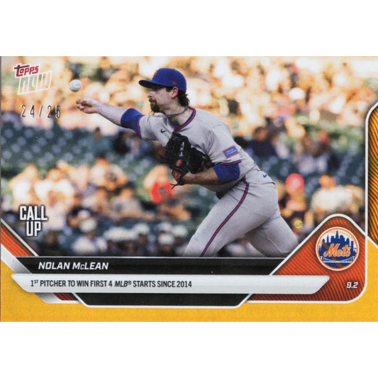 2025 Topps Now Nolan McLean #651 Orange Foil /25 New York Mets Rookie RC Baseball Card