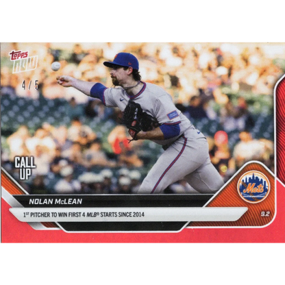2025 Topps Now Nolan McLean #651 Red Foil /5 New York Mets Rookie RC Baseball Card