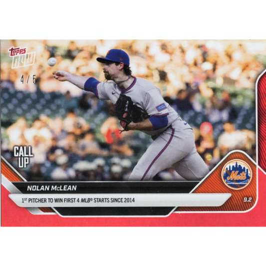 2025 Topps Now Nolan McLean #651 Red Foil /5 New York Mets Rookie RC Baseball Card