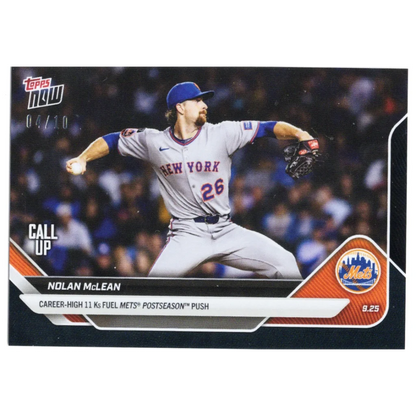 2025 Topps Now Nolan McLean #771 Black Foil /10 New York Mets Rookie RC Baseball Card