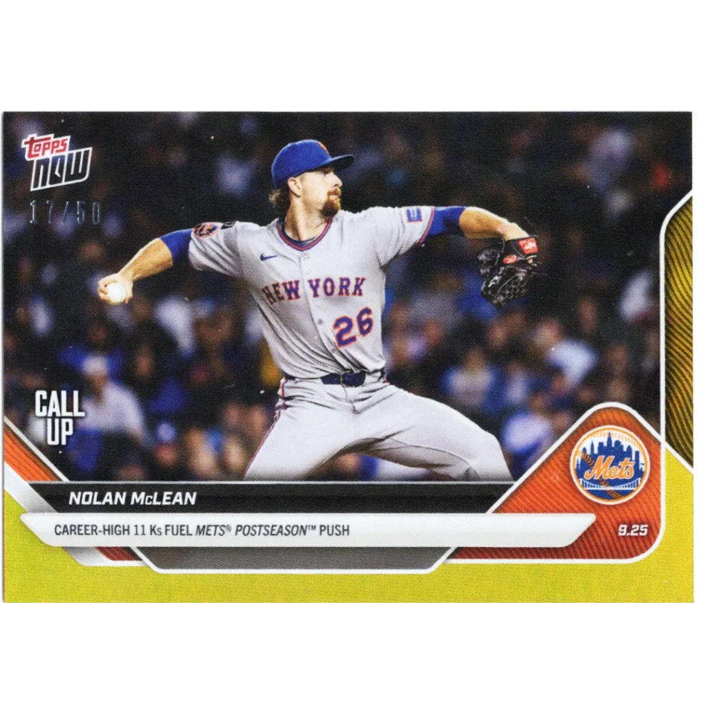 2025 Topps Now Nolan McLean #771 Gold Foil /50 New York Mets Rookie RC Baseball Card