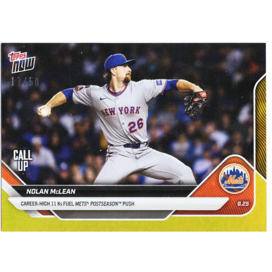 2025 Topps Now Nolan McLean #771 Gold Foil /50 New York Mets Rookie RC Baseball Card