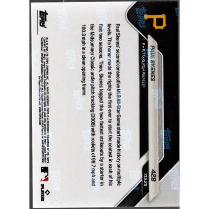 2025 Topps Now Paul Skenes #428 Orange Foil /25 Pittsburgh Pirates Baseball Card | Limited Edition /25 Orange Foil Baseball Card | vintageantiquesgifts.com