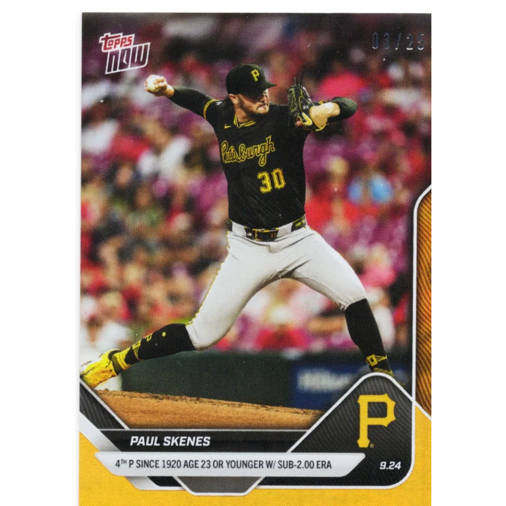 2025 Topps Now Paul Skenes #763 Orange Foil /50 Pittsburgh Pirates Baseball Card | Hall of Fame Sports Memorabilia | vintageantiquesgifts.com