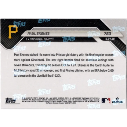 2025 Topps Now Paul Skenes #763 Orange Foil /50 Pittsburgh Pirates Baseball Card | Limited Edition /50 Orange Foil Pittsburgh Pirates Baseball Card | vintageantiquesgifts.com