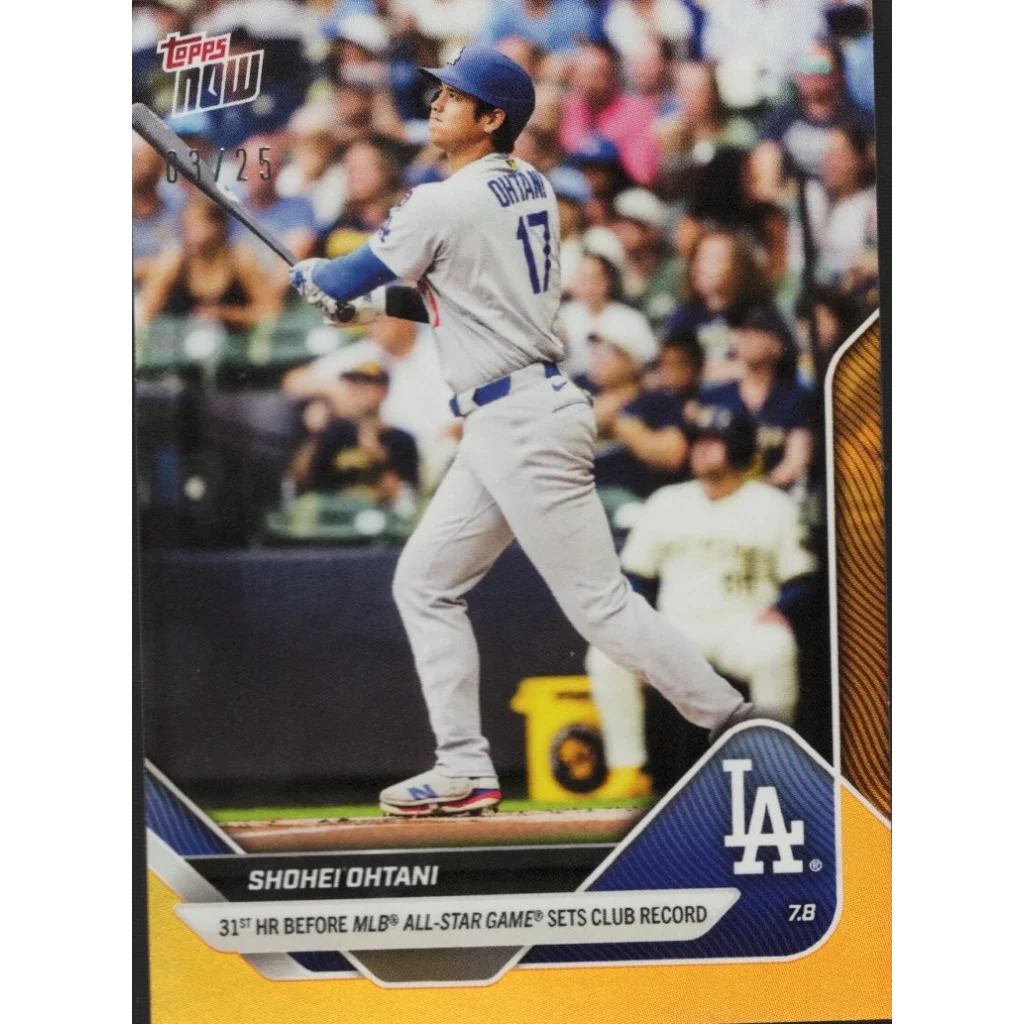 2025 Topps Now Shohei Ohtani #403 Orange Foil /25 Los Angeles Dodgers Baseball Card | Hall of Fame Sports Memorabilia | vintageantiquesgifts.com
